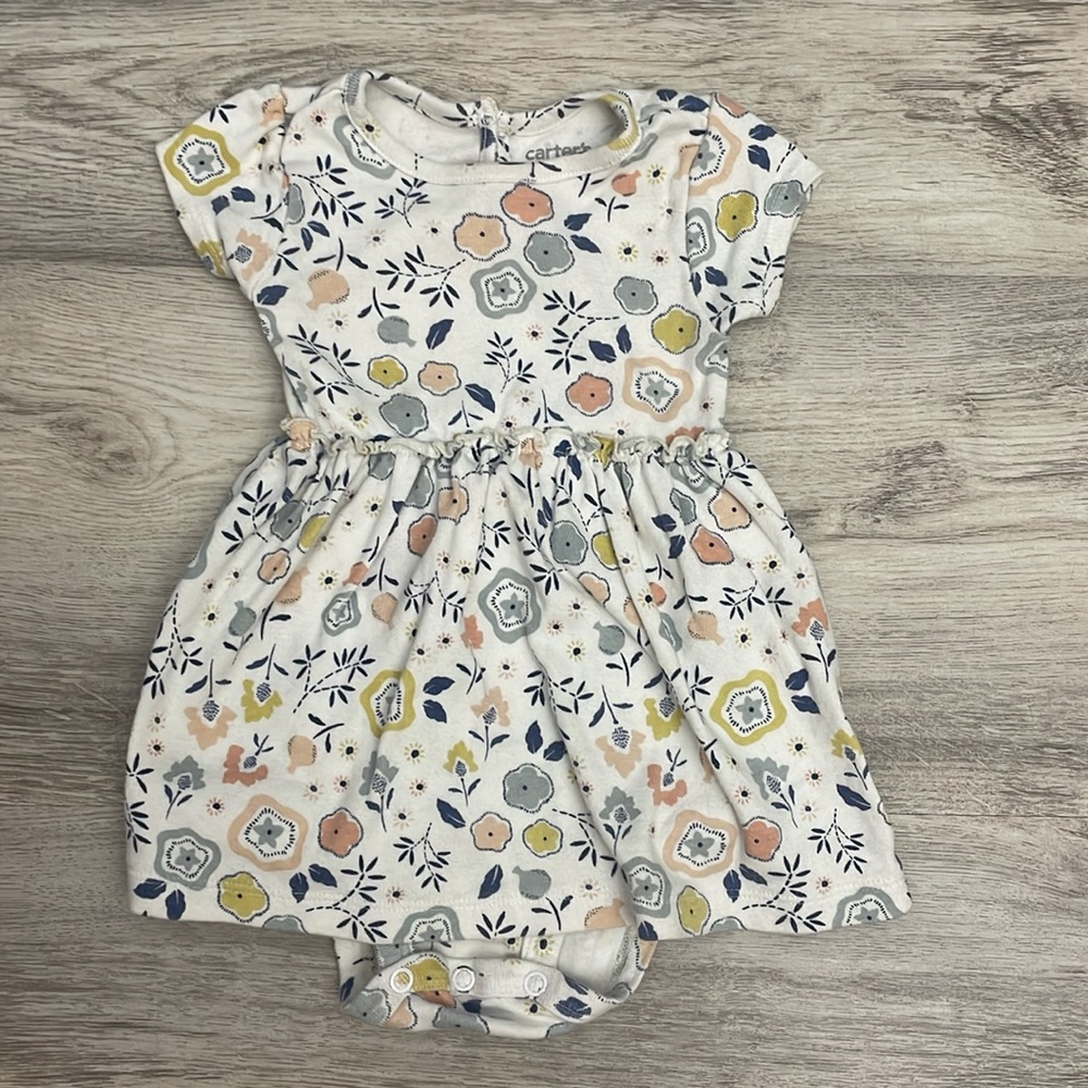 Carter's Off White Multicolor Floral Print Onesie /Bodysuit with Skirt Size 6-9M